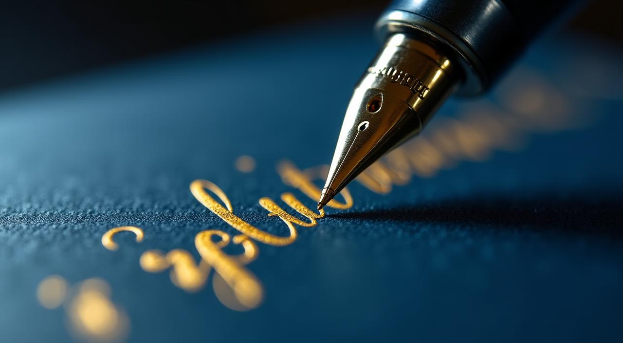 Close up of a robotic arm holding a fountain pen creating intricate Spencerian script on high-quality paper